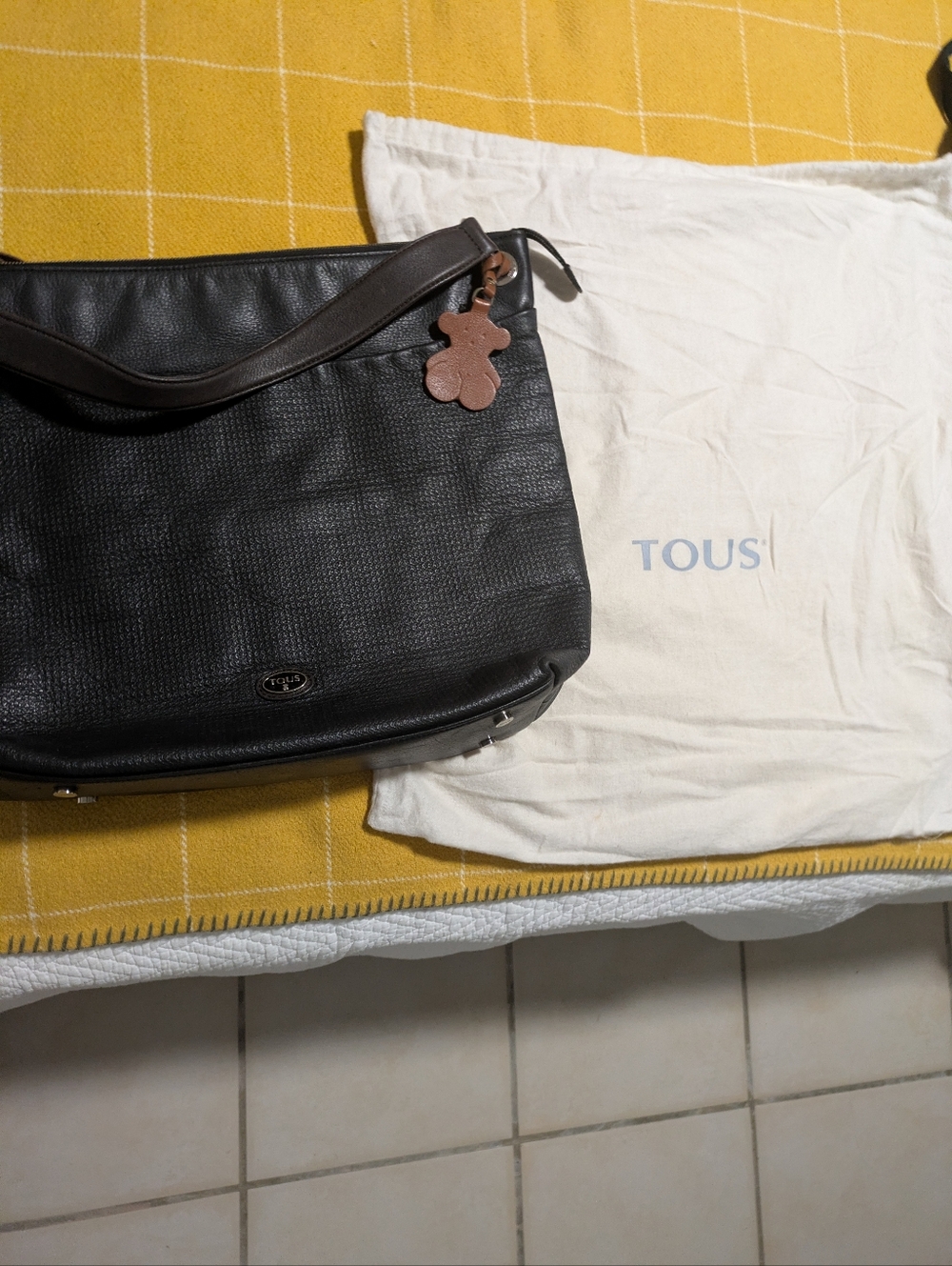Tous Black Leather Shoulder Bag with Brown Bear Charm & Dark Brown Strap - Picture 10 of 10